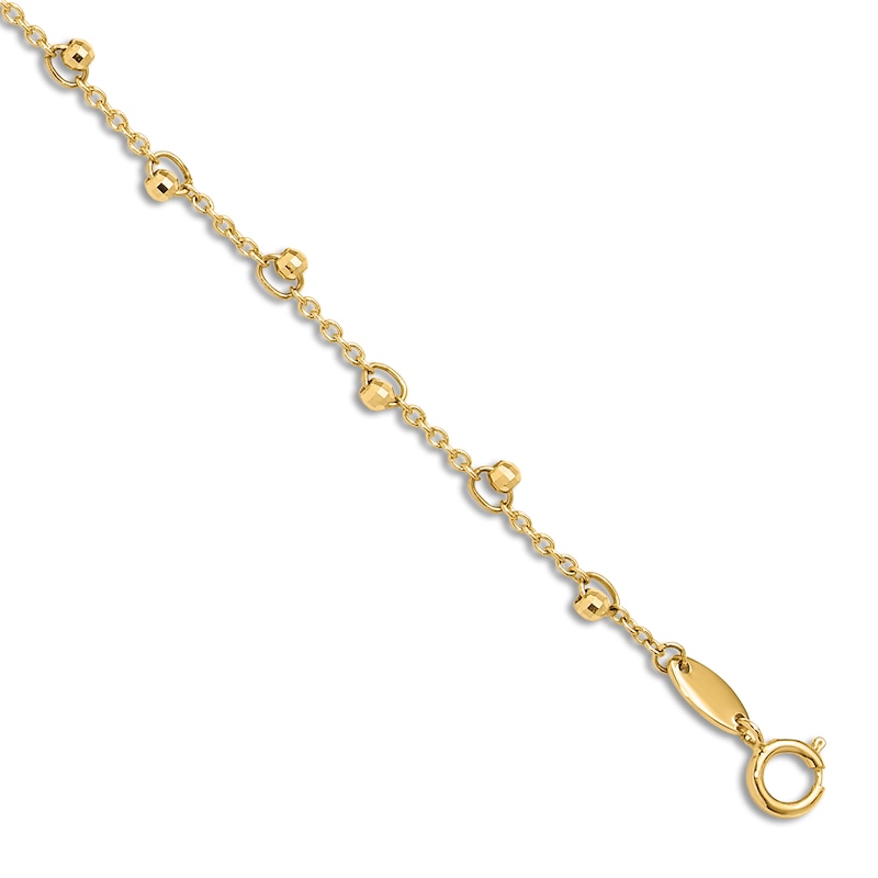 Main Image 1 of Diamond-Cut Bead Anklet 14K Yellow Gold 9"