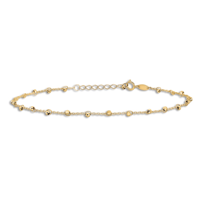 Main Image 3 of Diamond-Cut Bead Anklet 14K Yellow Gold 9"