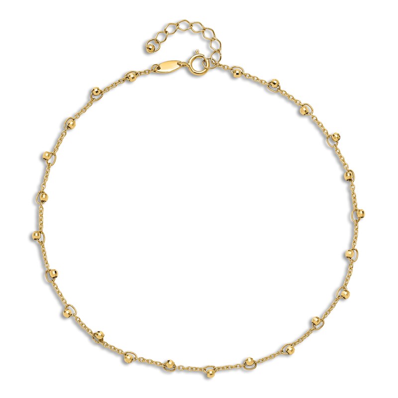 Main Image 4 of Diamond-Cut Bead Anklet 14K Yellow Gold 9"