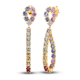 Kallati Natural Multi-Sapphire Earrings 1/8 ct tw Diamonds 14K Yellow Gold
