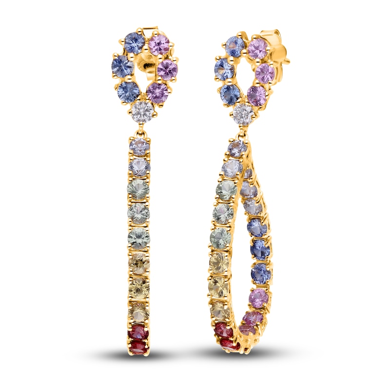 Main Image 1 of Kallati Round-Cut Natural Multi-Sapphire Earrings 1/8 ct tw Diamonds 14K Yellow Gold