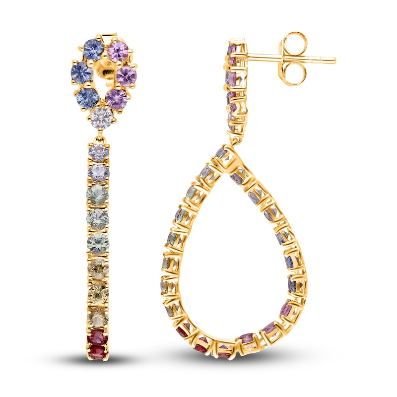 Main Image 2 of Kallati Round-Cut Natural Multi-Sapphire Earrings 1/8 ct tw Diamonds 14K Yellow Gold