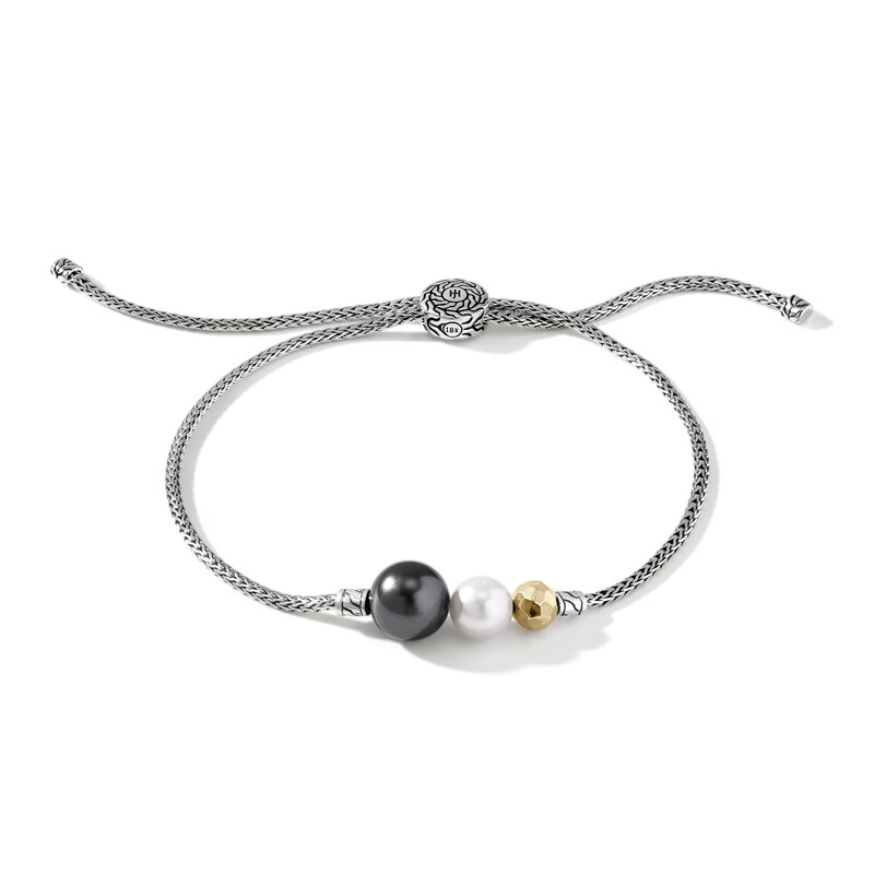 John Hardy Cultured Tahitian & Cultured Freshwater Pearl Bolo Bracelet 18K Yellow Gold/Sterling Silver