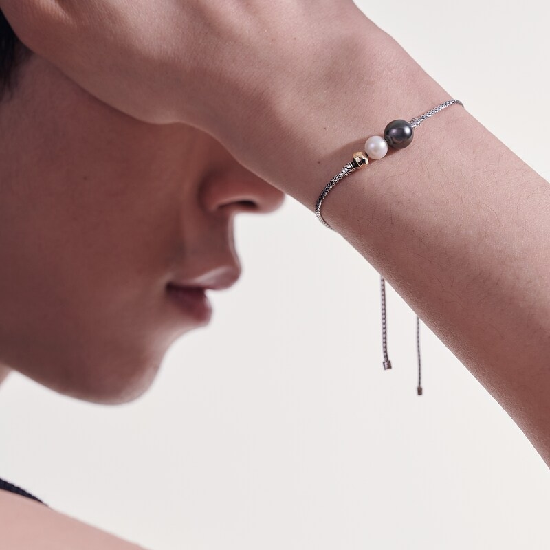 John Hardy Cultured Tahitian & Cultured Freshwater Pearl Bolo Bracelet 18K Yellow Gold/Sterling Silver