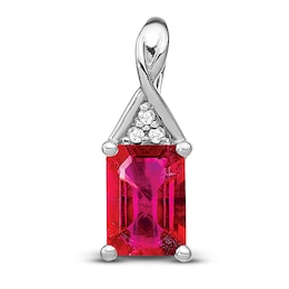 Natural Ruby Pendant Diamond Accents 14K White Gold