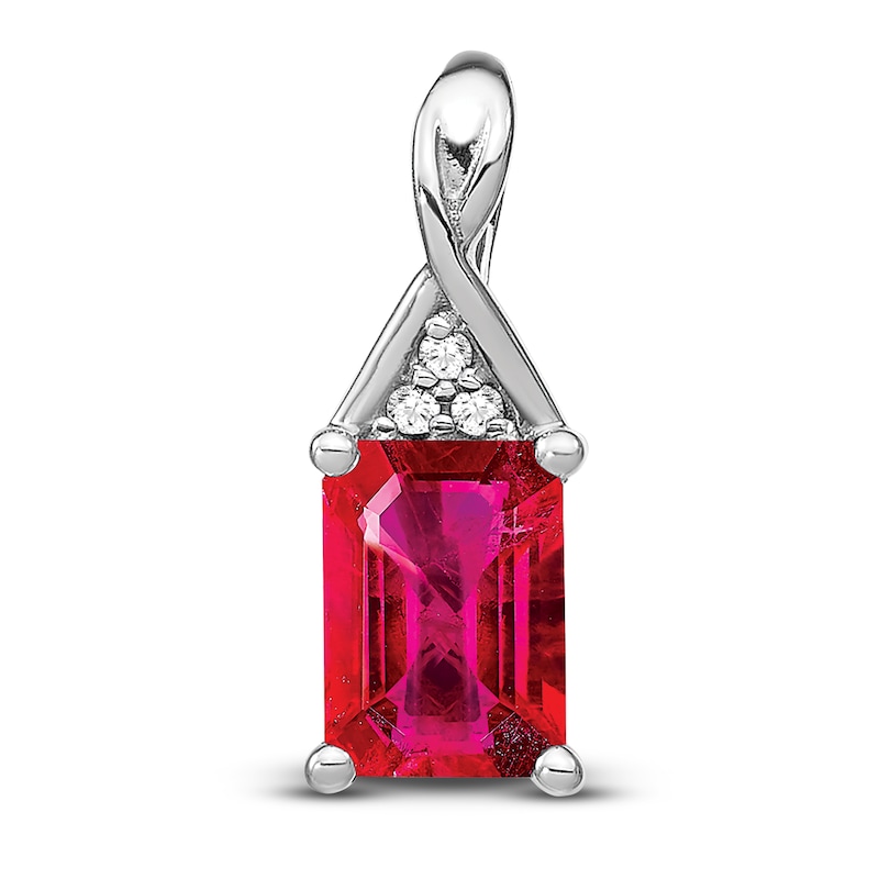 Natural Ruby Pendant Charm Diamond Accents 14K White Gold