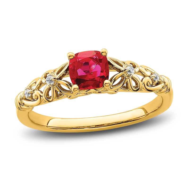 Main Image 1 of Natural Ruby Ring Diamond Accents 14K Yellow Gold