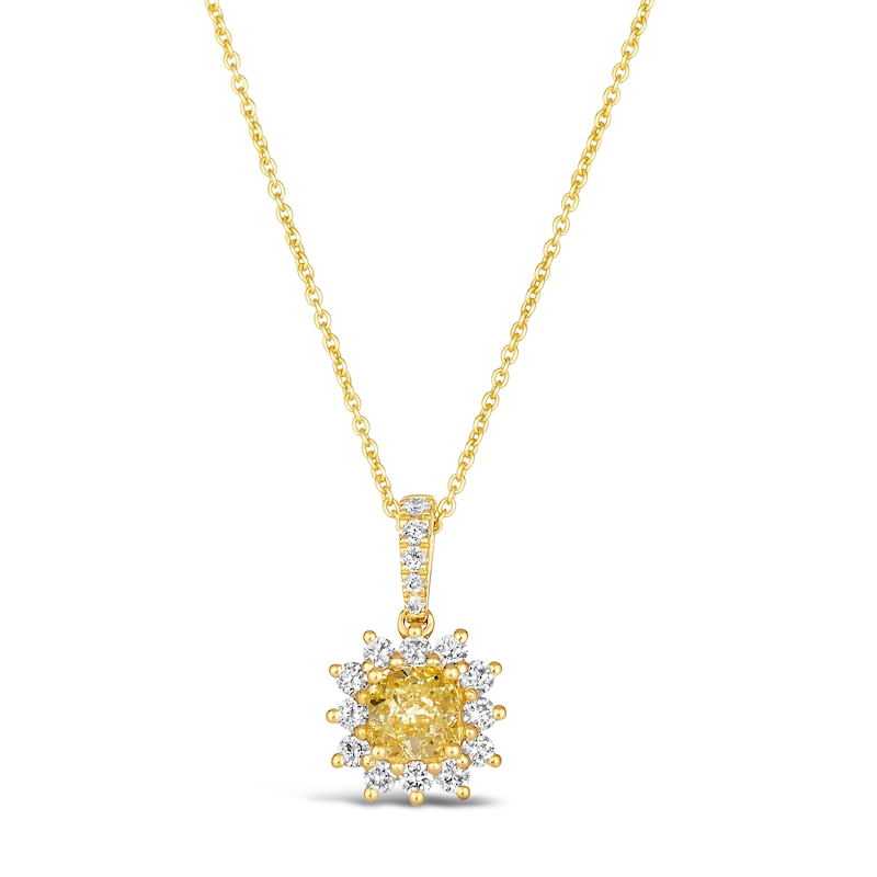 Le Vian Sunny Yellow Diamond Pendant Necklace 7/8 ct tw Cushion/Round 14K Honey Gold 18"