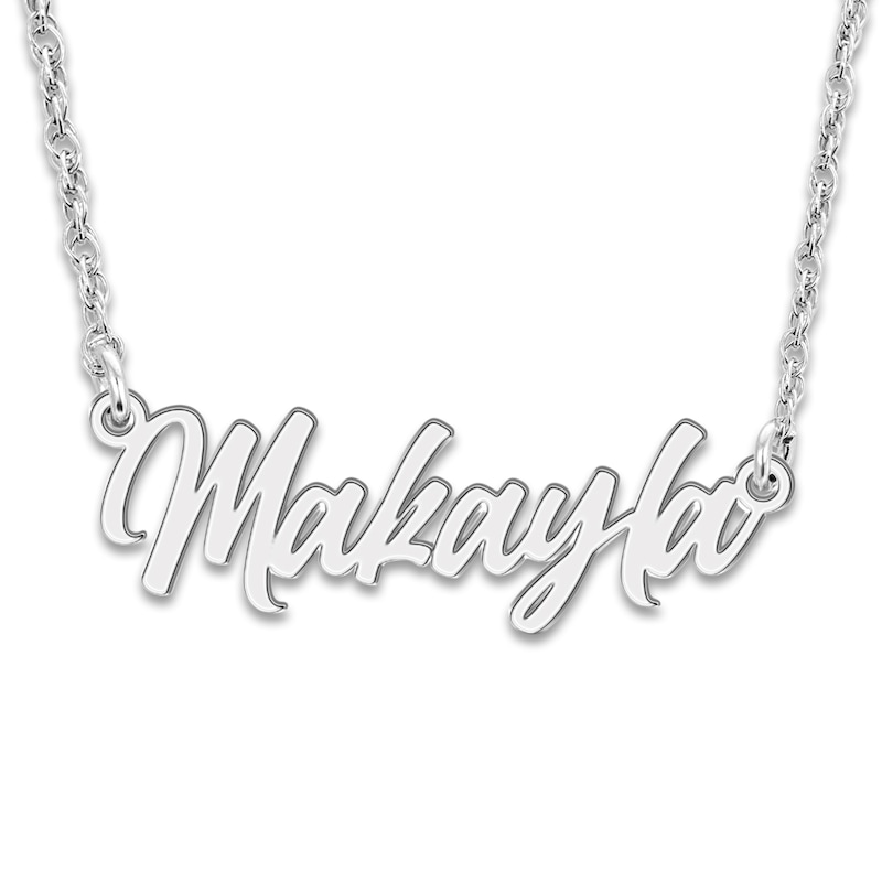 Main Image 1 of High-Polish Name Link Necklace 14K White Gold 18"