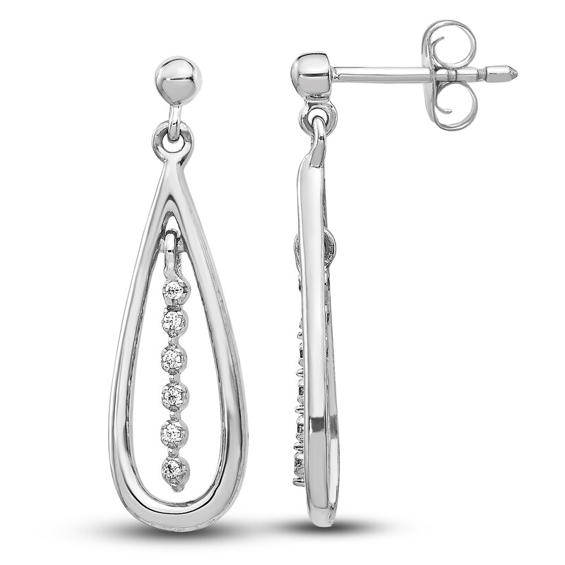 Main Image 1 of Diamond Teardrop Dangle Earrings 1/20 ct tw Round 14K White Gold