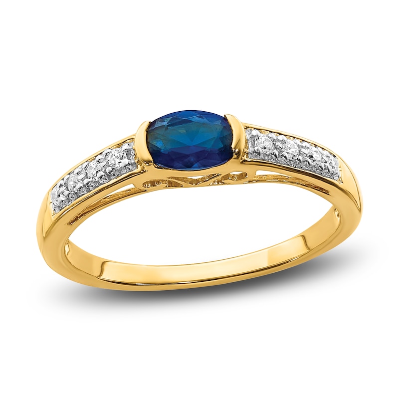 Natural Blue Sapphire Ring 1/15 ct tw Diamonds 14K Yellow Gold