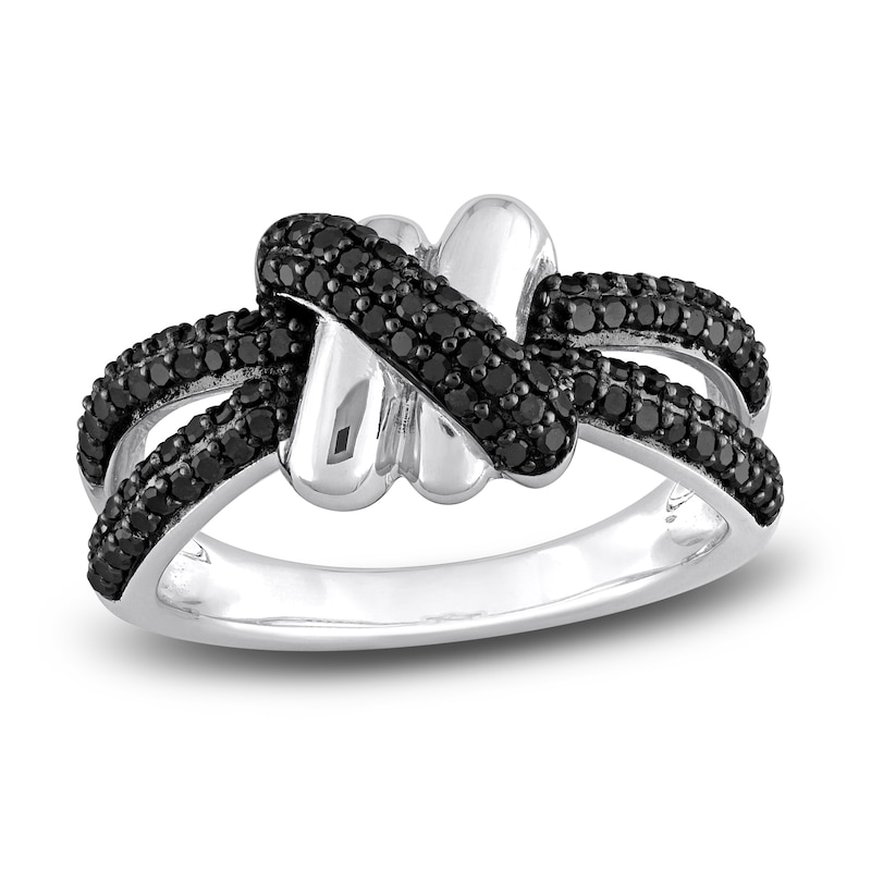 Main Image 1 of Y-Knot Black Diamond Ring 1/2 ct tw Round 14K White Gold