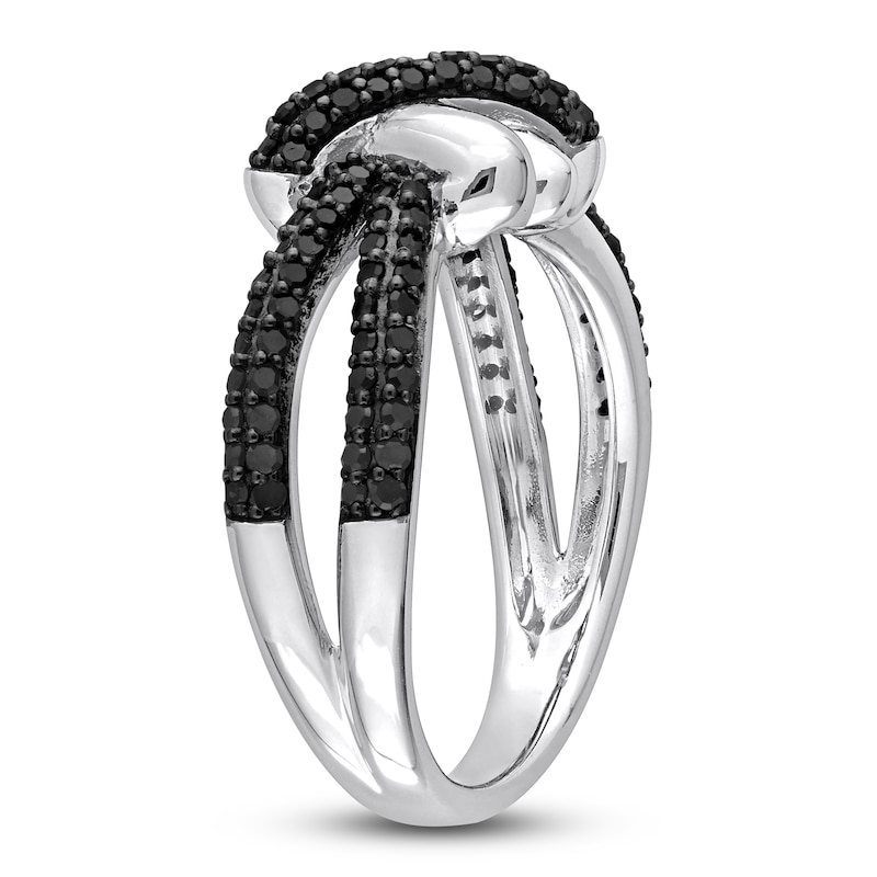Y-Knot Black Diamond Ring 1/2 ct tw Round 14K White Gold