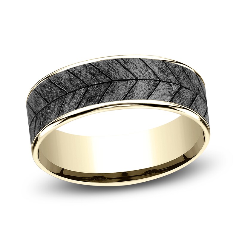 Chevron Wedding Band Tantalum/14K Gold 7.5mm