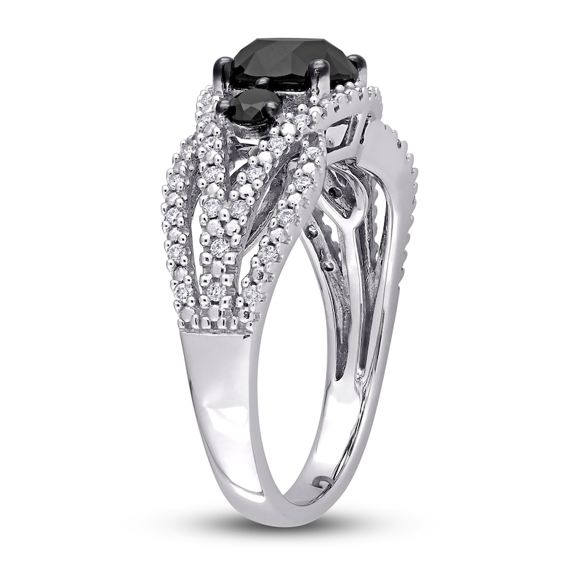 Main Image 2 of Black & White Diamond 3-Stone Ring 1-7/8 ct tw Round 14K White Gold