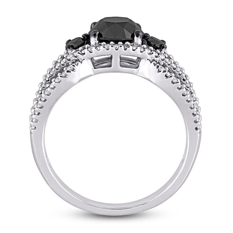 Main Image 3 of Black & White Diamond 3-Stone Ring 1-7/8 ct tw Round 14K White Gold