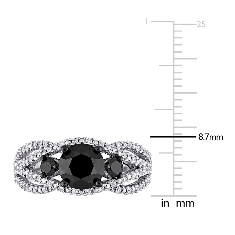 Main Image 4 of Black & White Diamond 3-Stone Ring 1-7/8 ct tw Round 14K White Gold