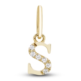 Initial S Necklace Charm Diamond Accents 10K Yellow Gold