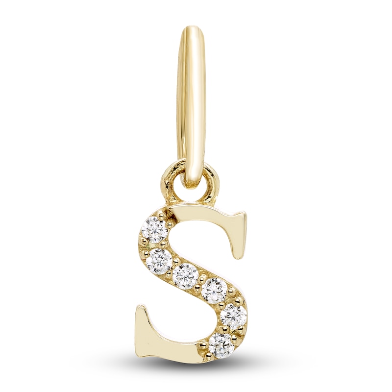 Main Image 1 of Initial S Necklace Charm Diamond Accents 10K Yellow Gold