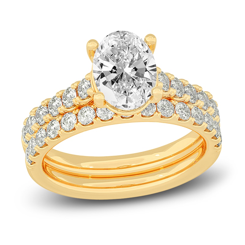 Lab-Created Diamond Bridal Set 3 ct tw Oval/Round 14K Yellow Gold