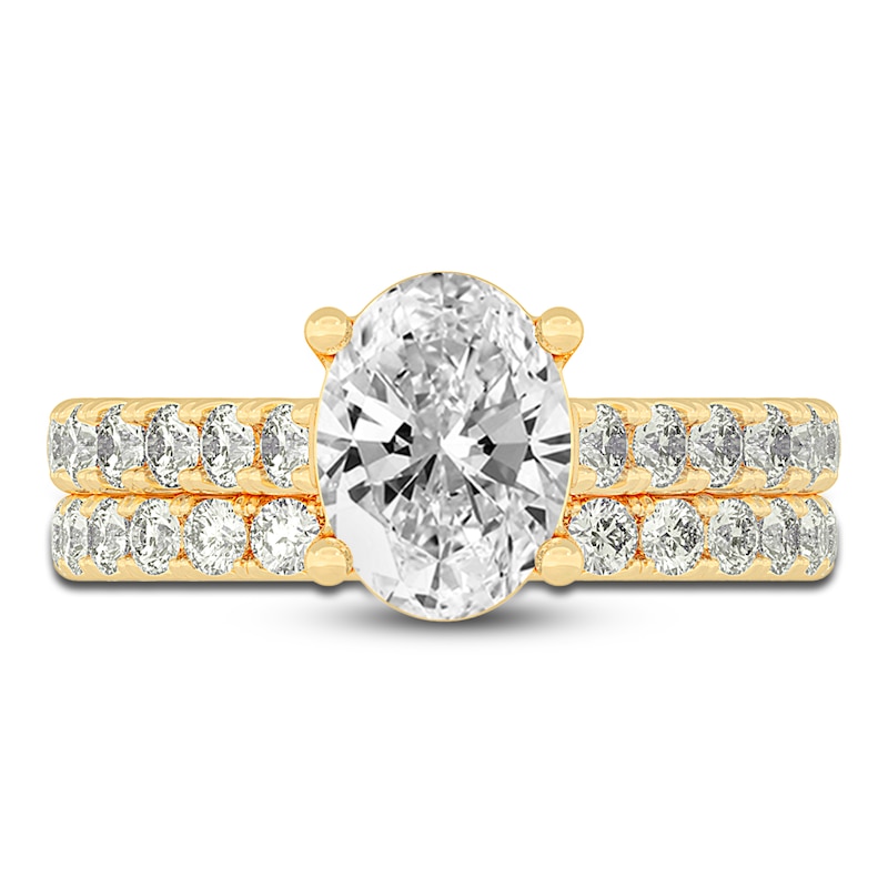 Lab-Created Diamond Bridal Set 3 ct tw Oval/Round 14K Yellow Gold