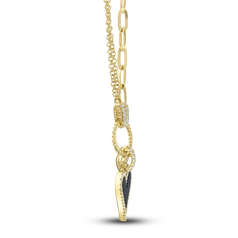 Main Image 2 of Shy Creation Natural Onyx Heart Pendant Necklace 1/8 ct tw Diamonds 14K Yellow Gold 18" SC55025146