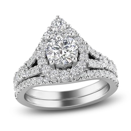 Diamond Halo Bridal Set 2 ct tw Round 14K White Gold