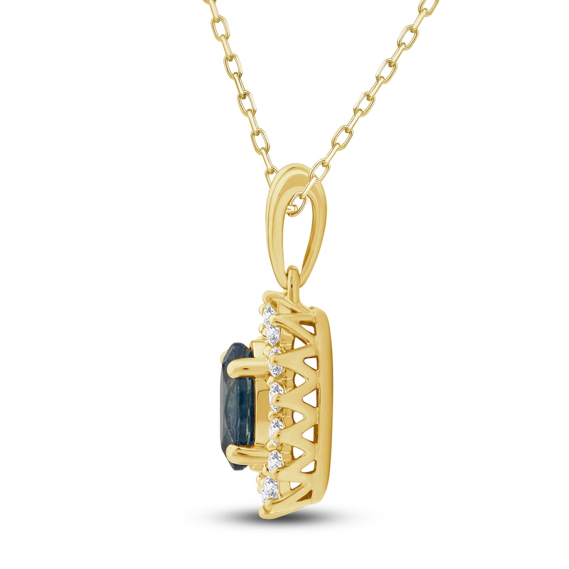 Main Image 2 of Montana Blue Oval-Cut Natural Sapphire Pendant Necklace 1/4 ct tw Round Diamonds 14K Yellow Gold 18"