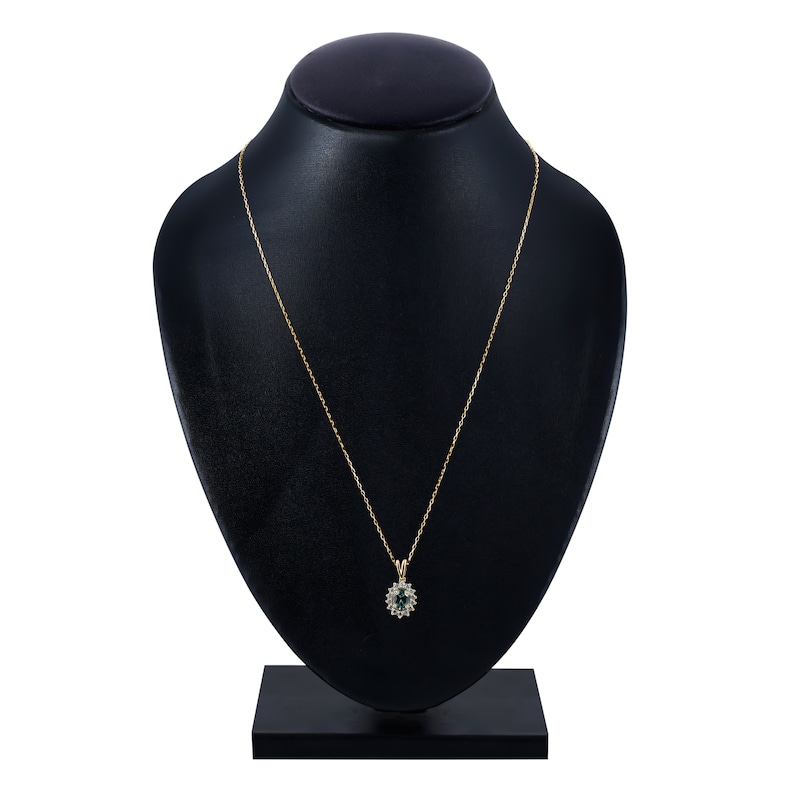 Main Image 3 of Montana Blue Oval-Cut Natural Sapphire Pendant Necklace 1/4 ct tw Round Diamonds 14K Yellow Gold 18"
