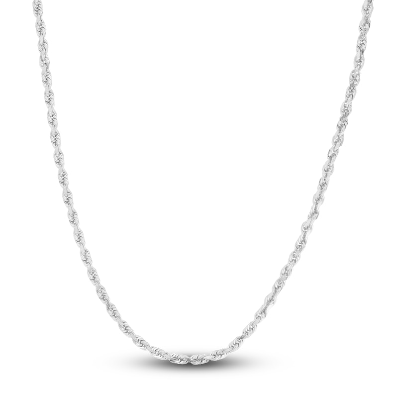 Main Image 1 of Solid Diamond-Cut Rope Chain Necklace 14K White Gold 22" 3.0mm