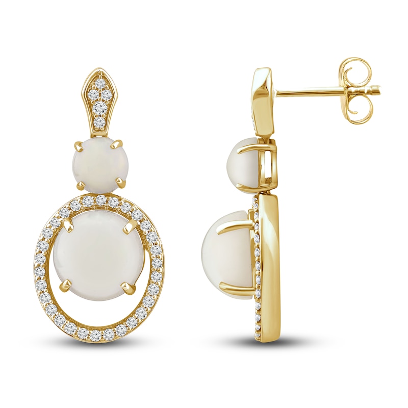 Main Image 1 of Natural Opal Drop Earrings 1/3 ct tw Diamonds 14K Yellow Gold