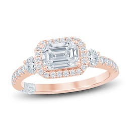 Pnina Tornai Lab-Created Diamond Engagement Ring 1-5/8 ct tw Emerald/Round 14K Rose Gold