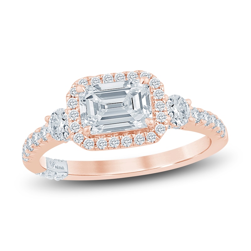 Pnina Tornai Lab-Created Diamond Engagement Ring 1-5/8 ct tw Emerald/Round 14K Rose Gold