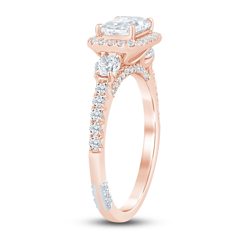 Pnina Tornai Lab-Created Diamond Engagement Ring 1-5/8 ct tw Emerald/Round 14K Rose Gold