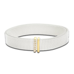 ZYDO Diamond Mesh White Stretch Bracelet 1/4 ct tw Round 18K Yellow Gold/Stainless Steel 6.5&quot;