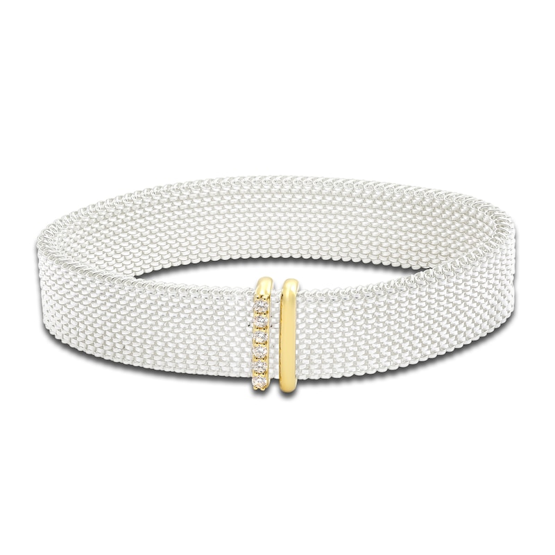 Main Image 3 of ZYDO Diamond Mesh White Stretch Bracelet 1/4 ct tw Round 18K Yellow Gold/Stainless Steel 6.5"