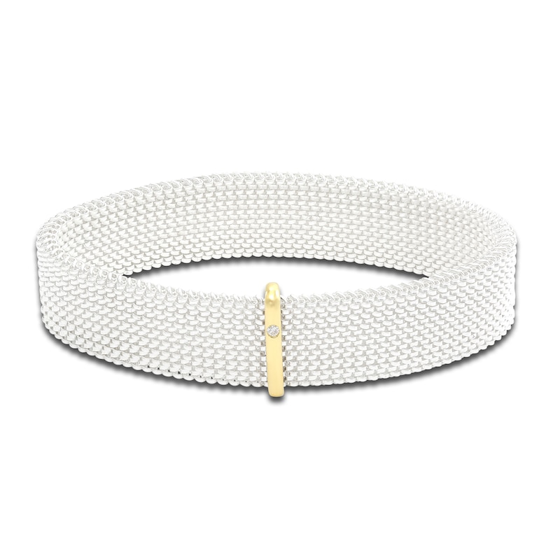 Main Image 1 of ZYDO White Stretch Bracelet 18K Yellow Gold/Stainless Steel 6.5"