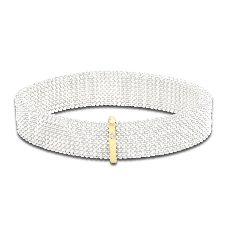 ZYDO White Stretch Bracelet 18K Yellow Gold/Stainless Steel 6.5"