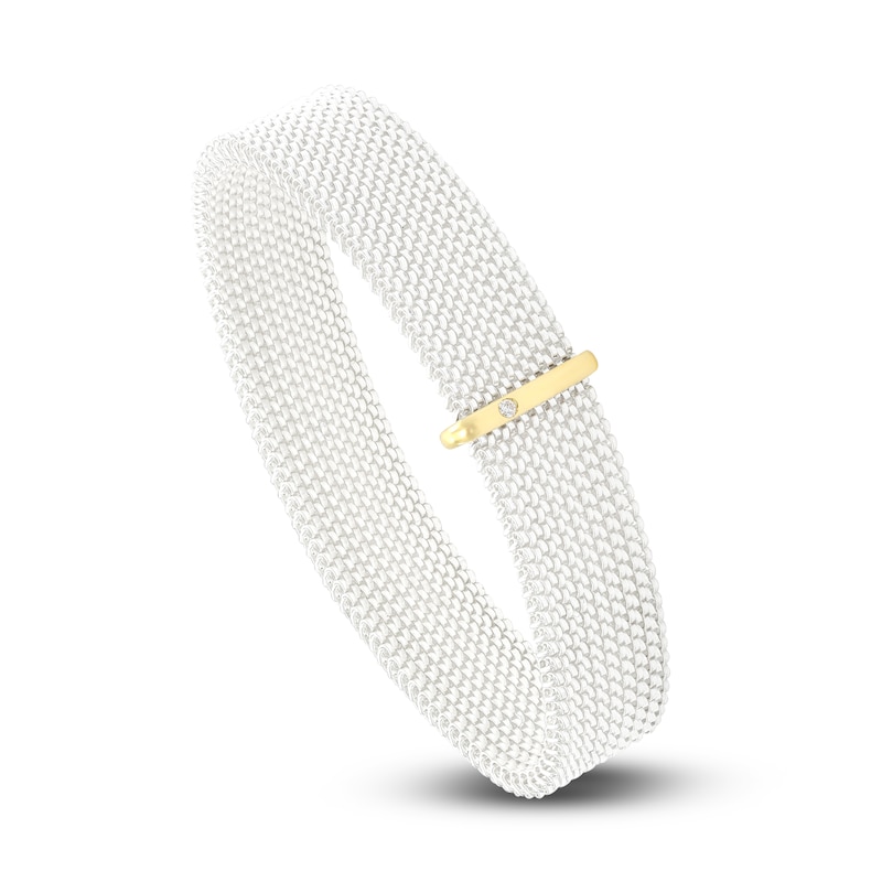 ZYDO White Stretch Bracelet 18K Yellow Gold/Stainless Steel 6.5"