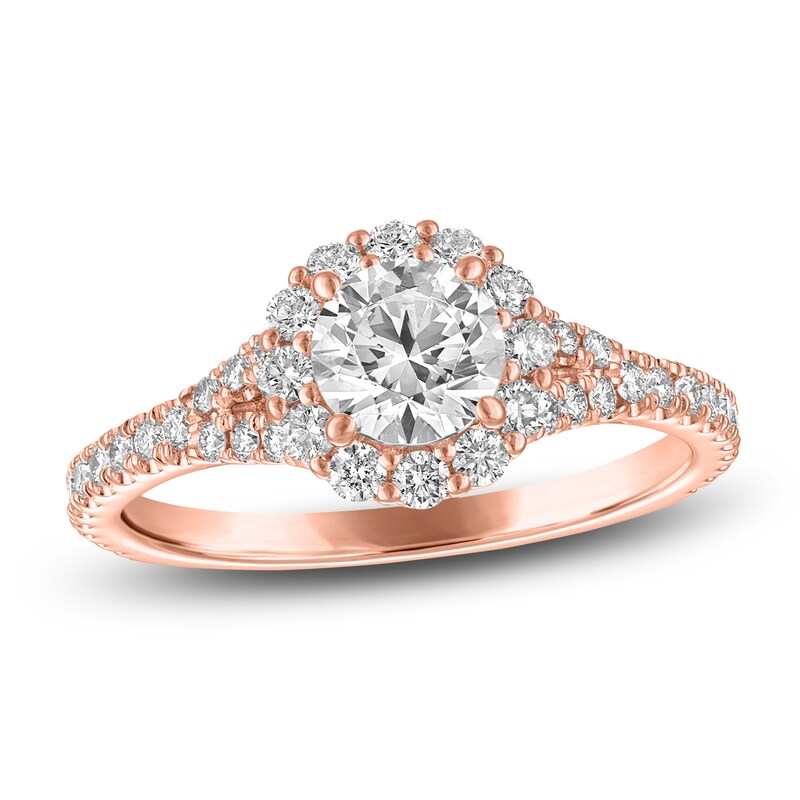 Main Image 1 of Diamond Halo Engagement Ring 1-1/6 ct tw 14K Rose Gold