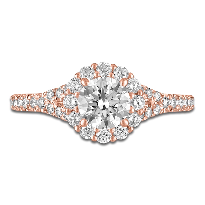 Main Image 3 of Diamond Halo Engagement Ring 1-1/6 ct tw 14K Rose Gold