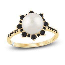 Pnina Tornai Freshwater Cultured Pearl & Black Diamond Ring 1/2 ct tw 14K Yellow Gold