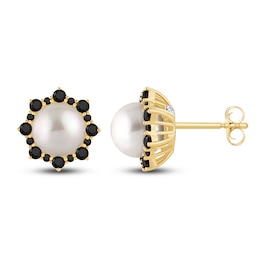 Pnina Tornai Freshwater Cultured Pearl & Black Diamond Earrings 3/4 ct tw 14K Yellow Gold