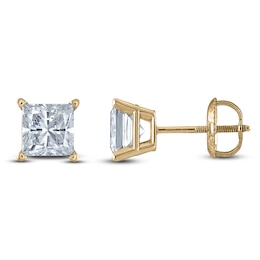 Princess-Cut Lab-Grown Diamond Solitaire Stud Earrings 2 ct tw 14K Yellow Gold (F/SI2)