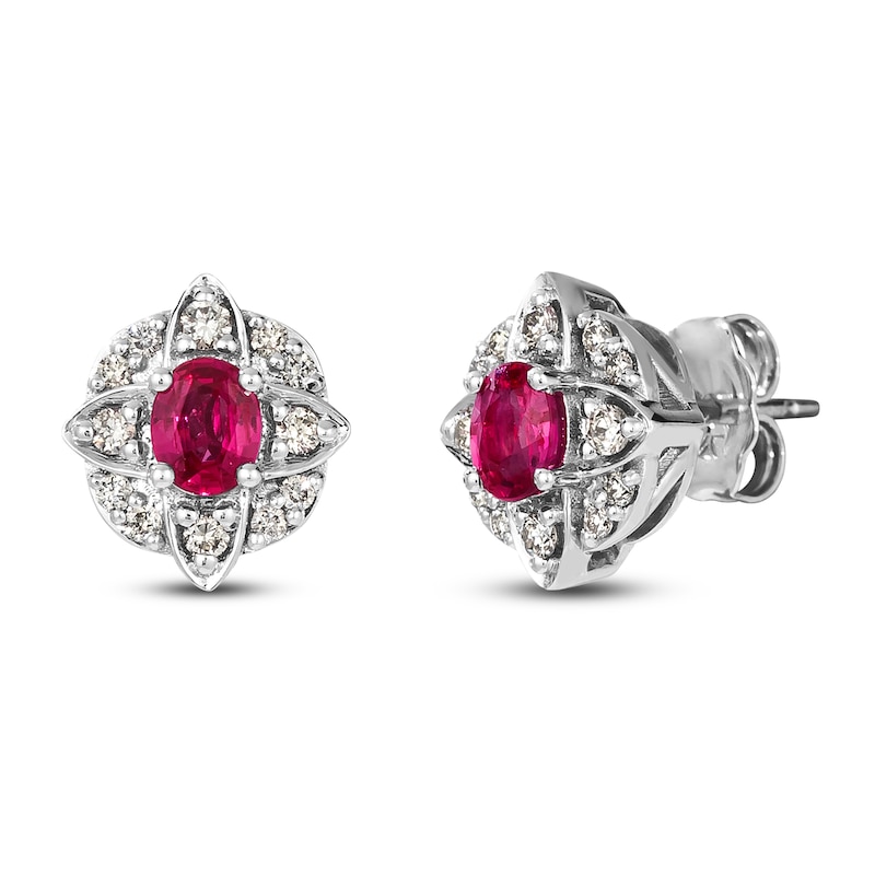 Main Image 2 of Le Vian Natural Oval-Cut Ruby & Diamond Earrings 1/4 ct tw 14K Vanilla Gold