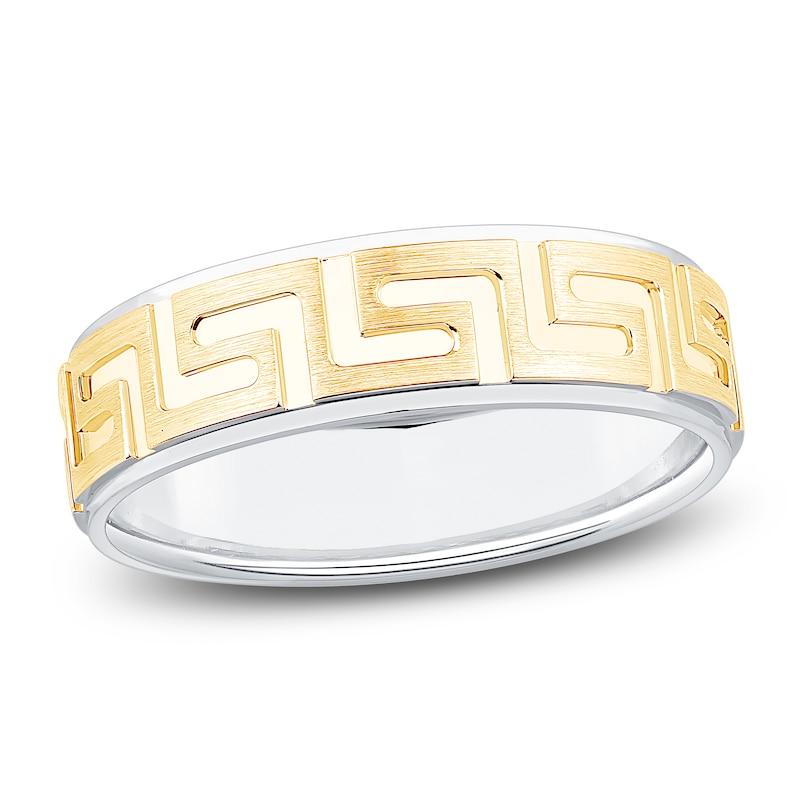 Main Image 1 of Men's Greek Key Wedding Band 14K Two-Tone Gold