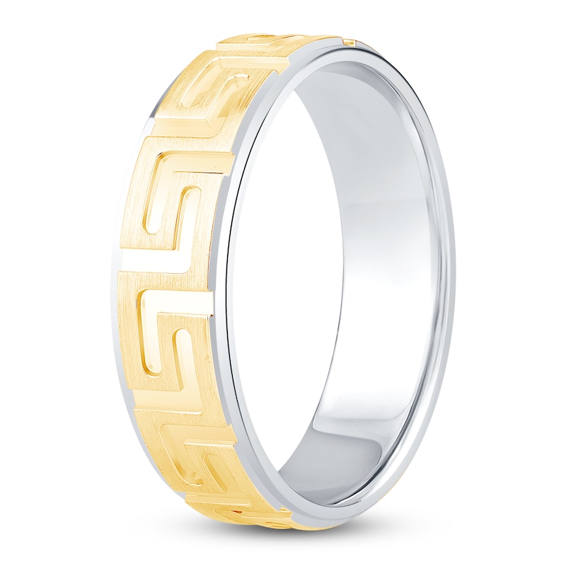 Main Image 2 of Men's Greek Key Wedding Band 14K Two-Tone Gold