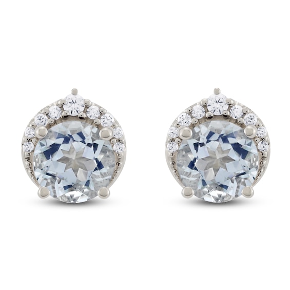Natural Aquamarine & Diamond Stud Earrings 1/10 ct tw 10K White Gold