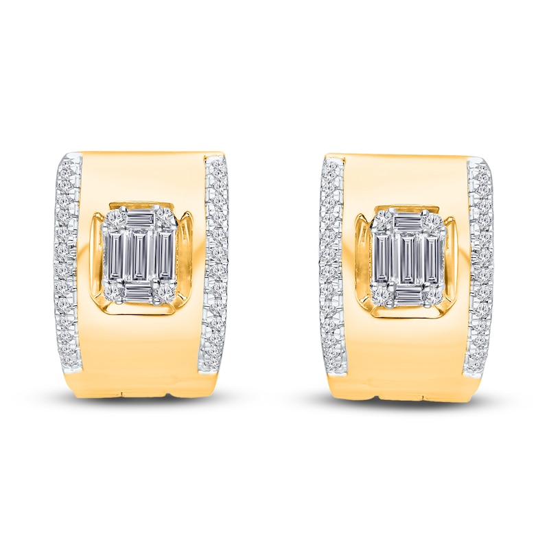 Main Image 2 of Kallati Baguette & Round-Cut Diamond Huggie Hoop Earrings 1/4 ct tw 14K Yellow Gold