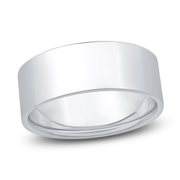 Flat Wedding Band 14K White Gold 8mm